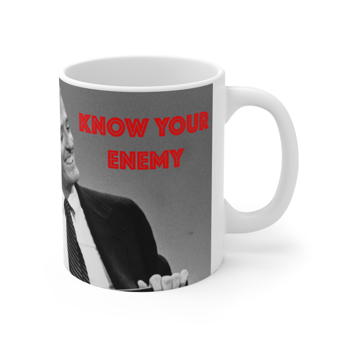 Black and White Portrait Mug | 11oz Ceramic Coffee Cup | Know Your Enemy Podcast